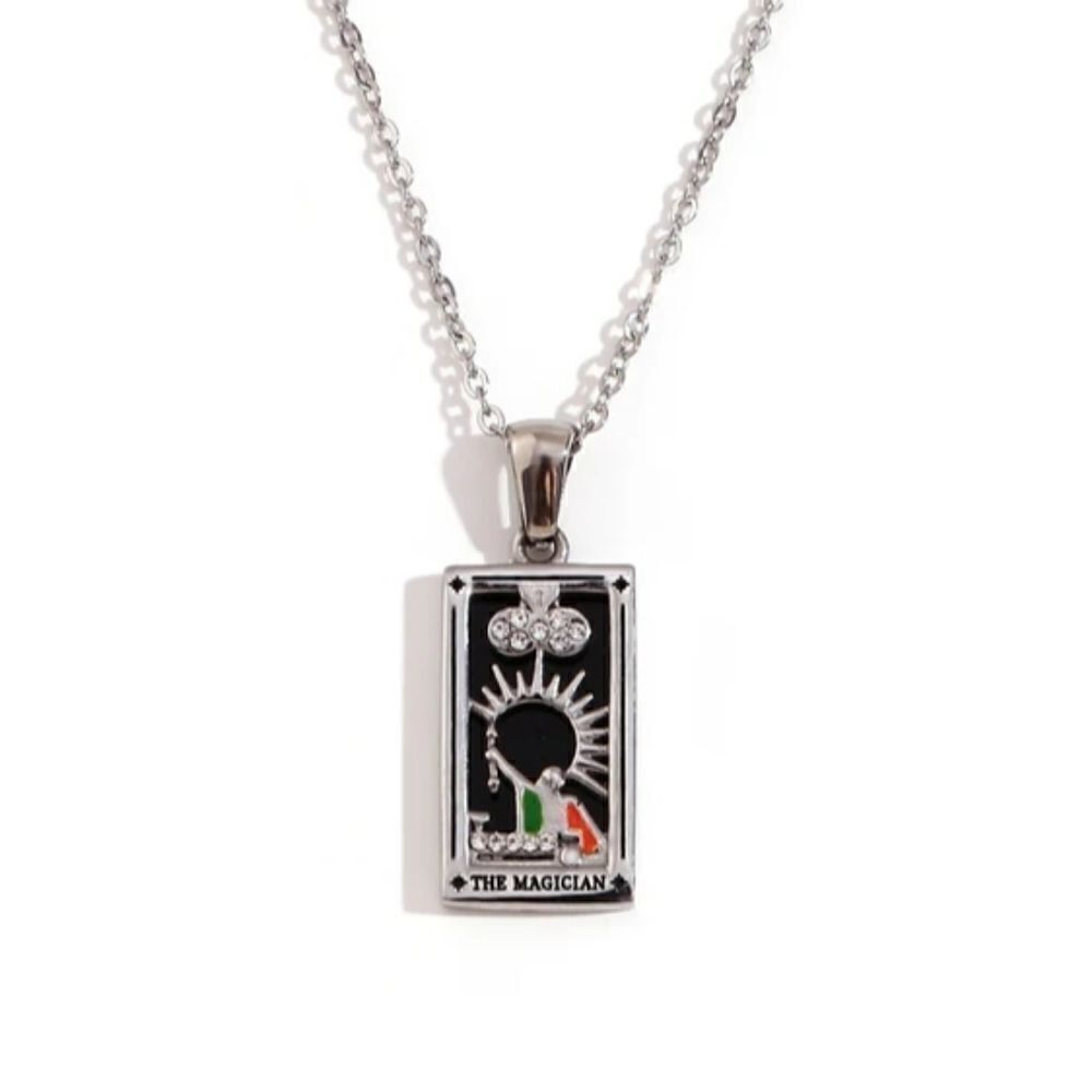 Magician Tarot Card Pendant Necklace Rectangle Stainless Steel